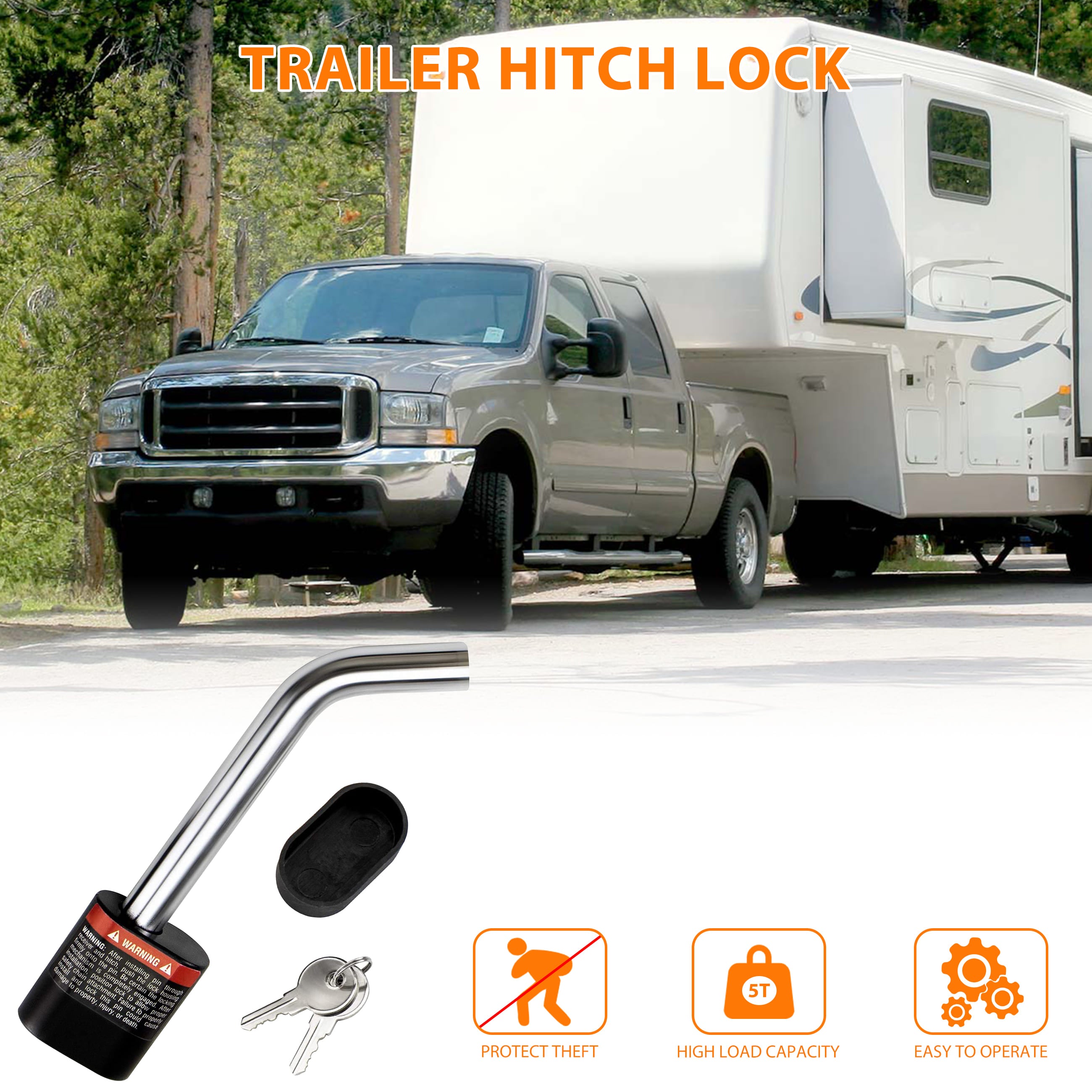 Compatibility chart for Vypart J-shape hitch lock with Class III/IV receivers on trucks, trailers, and RVs