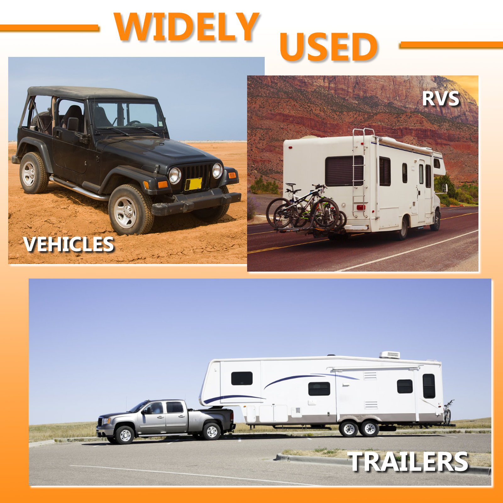 Compatibility chart for Vypart hitch lock set with RVs, trucks, trailers, and other vehicles requiring secure towing