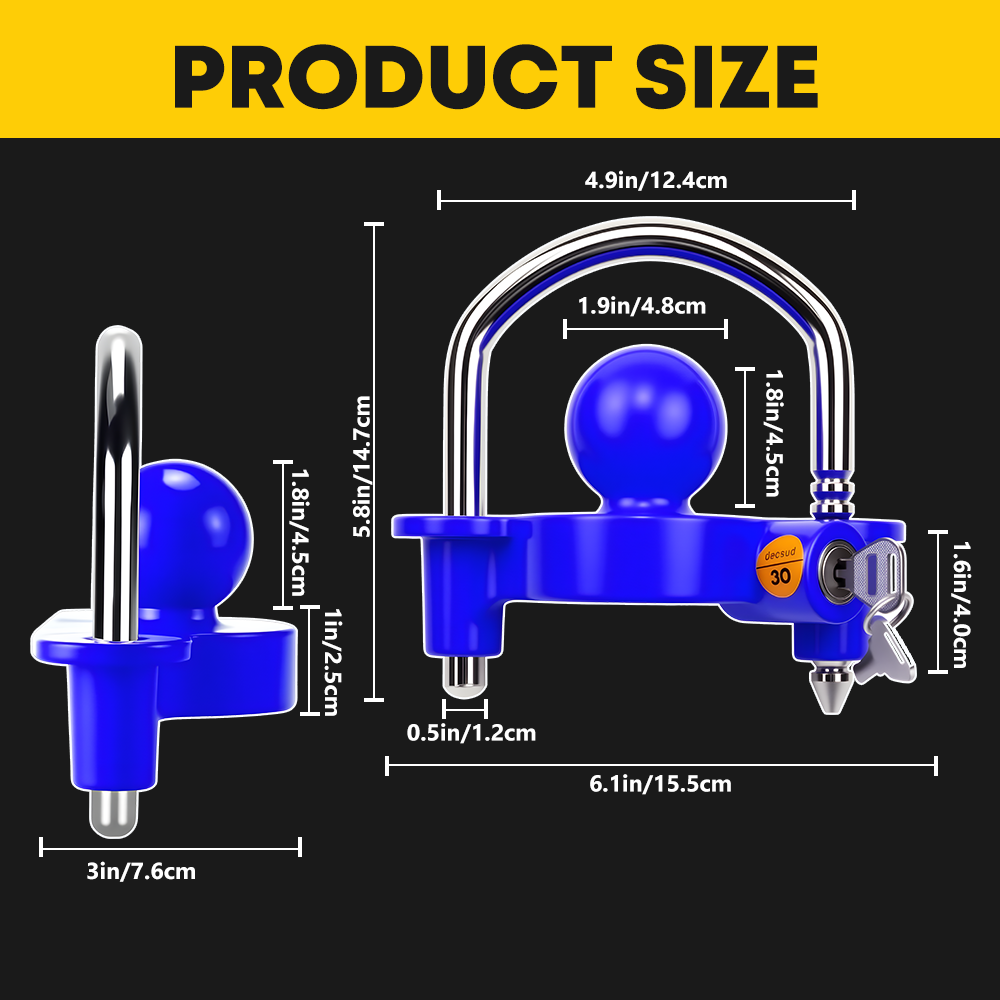 Vypart 4-in-1 hitch lock securely installed on a trailer receiver, demonstrating anti-theft protection
