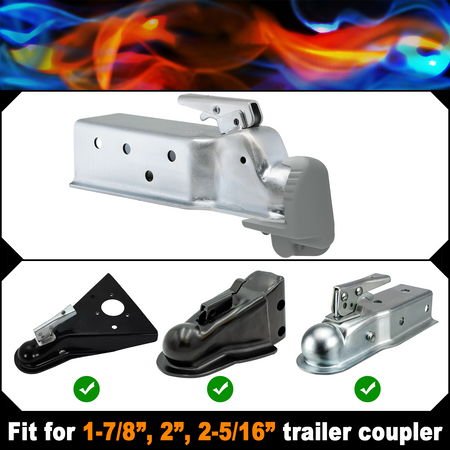 Vypart red trailer hitch lock securely installed on a truck's 2-inch coupler, demonstrating real-world use and theft protection