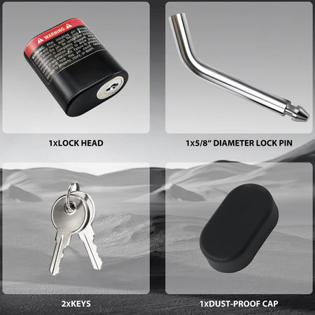 Diagram illustrating the J-shape lock design advantage for secure fit in 2-inch and 2.5-inch receiver tubes