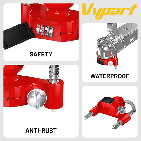 Vypart 4-digit combination lock securely installed on a trailer hitch coupler