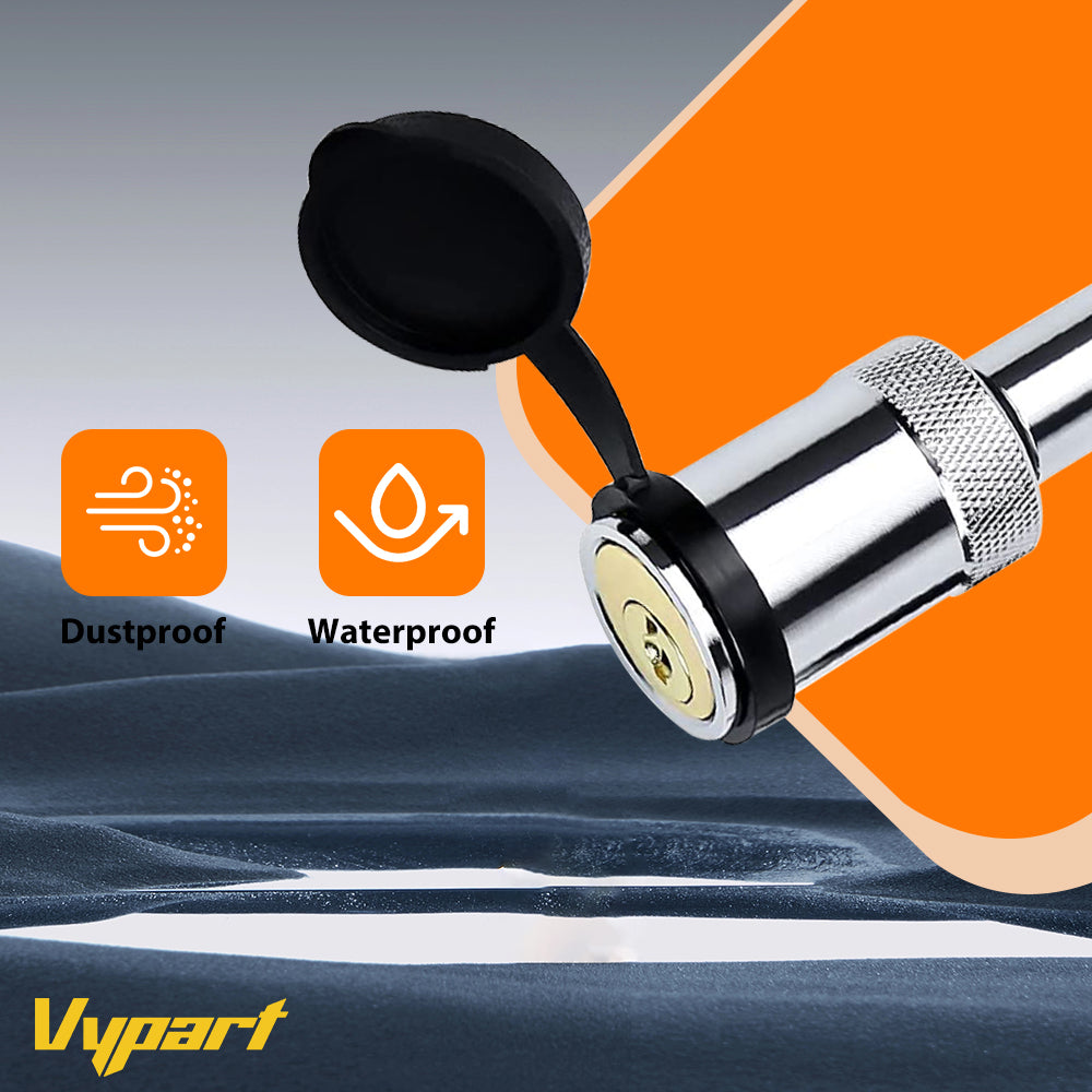 Vypart locking hitch pin securely installed in a yacht trailer coupler, demonstrating fit and application