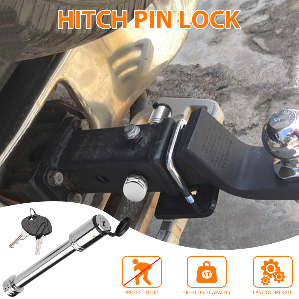 Vypart security hitch pin lock securely installed on a trailer hitch, demonstrating practical use