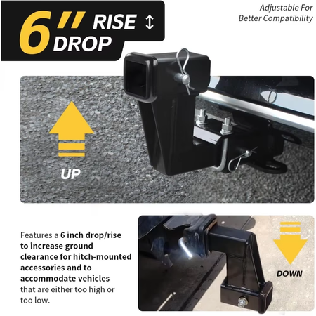 Infographic showing Vypart 2-inch hitch riser compatibility with popular SUV and truck models