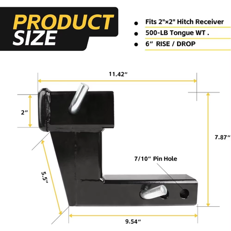 Vypart 6-inch drop/rise hitch riser installed on a pickup truck's 2-inch receiver, demonstrating improved trailer alignment