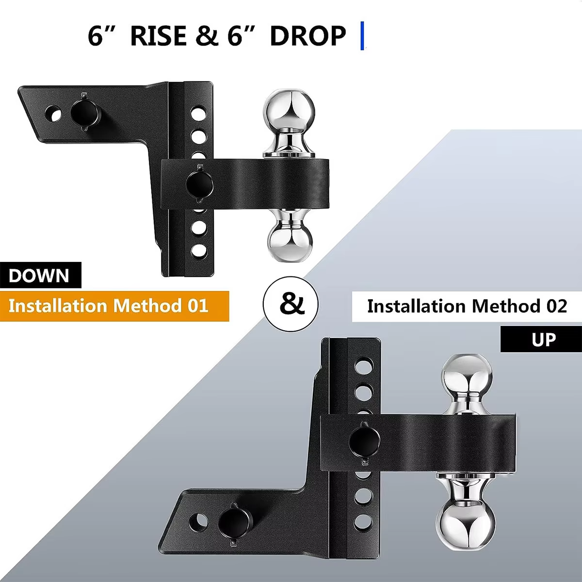 Image showing the hitch's weight rating labels: 5000 lbs to 12500 lbs GTW, indicating its towing capacity