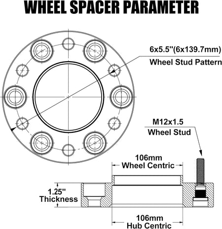 detail of a Vypart forged aluminum hubcentric wheel spacer showing the precise 106mm center bore and installed M12x1.5 studs