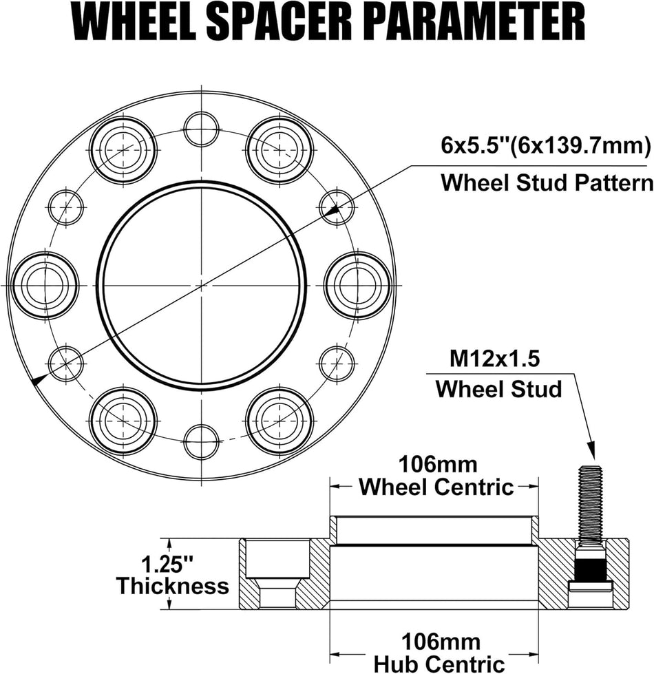 detail of a Vypart forged aluminum hubcentric wheel spacer showing the precise 106mm center bore and installed M12x1.5 studs