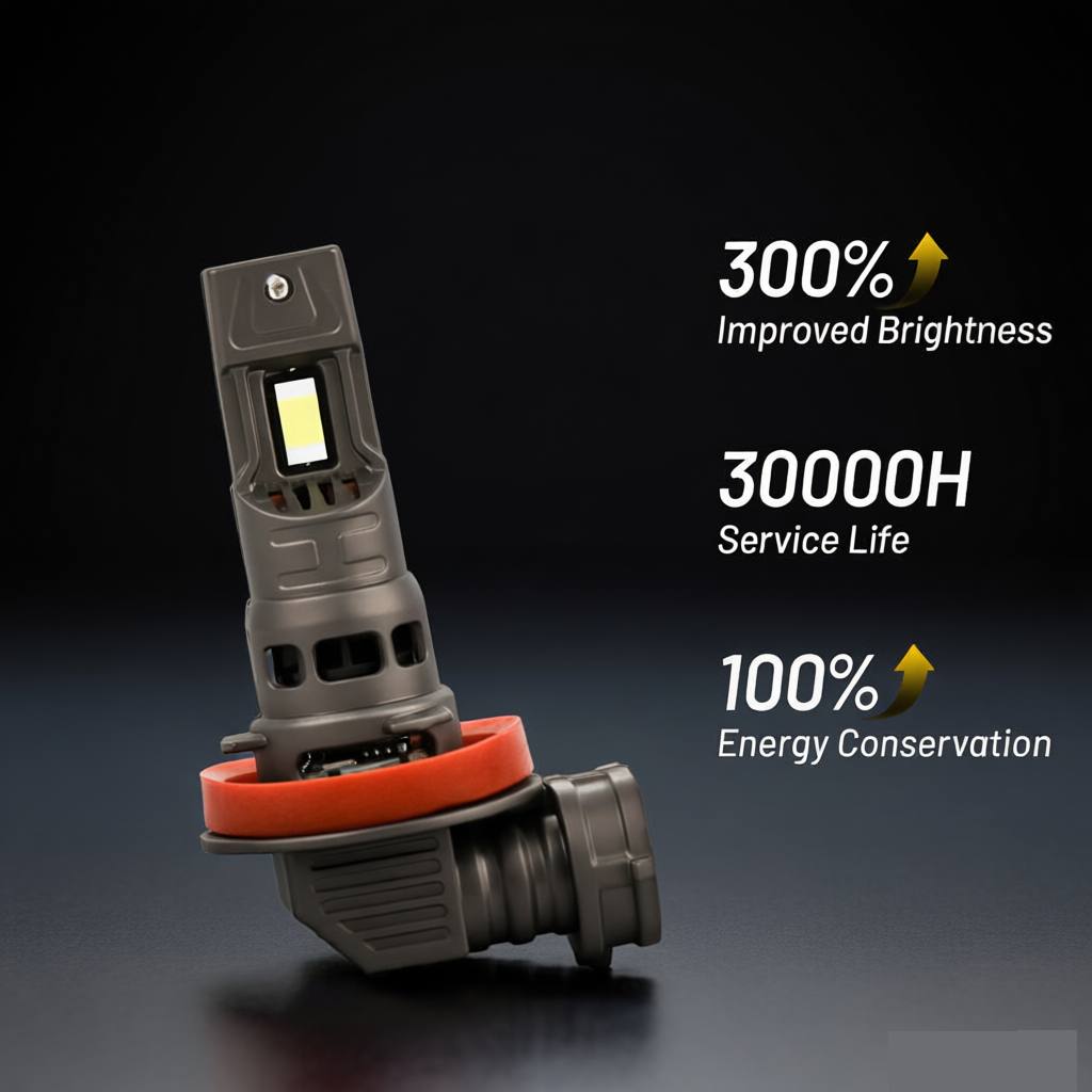 Vypart LED fog light bulbs pack of 2 complete retail packaging, highlighting 30000LM brightness and multi-fit H11 H9 H8