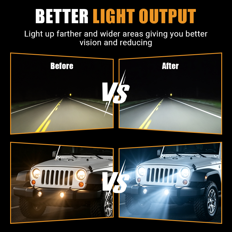 Upgrade your visibility. The Vypart 7-inch LED headlights provide a significantly wider and farther light output compared to stock lights, reducing blind spots, enhancing driving safety, and improving nighttime aesthetics.