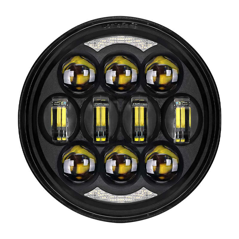 Vypart 5.75-inch LED headlight for Harley Sportster motorcycles, featuring a high-brightness DRL halo and durable black housing to deliver superior illumination and a modern, aggressive look.