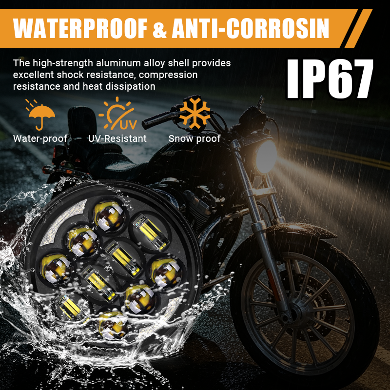 Built with a high-strength aluminum alloy shell, the Vypart 5.75-inch LED headlight provides excellent shock resistance, compression resistance, and heat dissipation. IP67 rated to withstand heavy rain, UV, and snow.