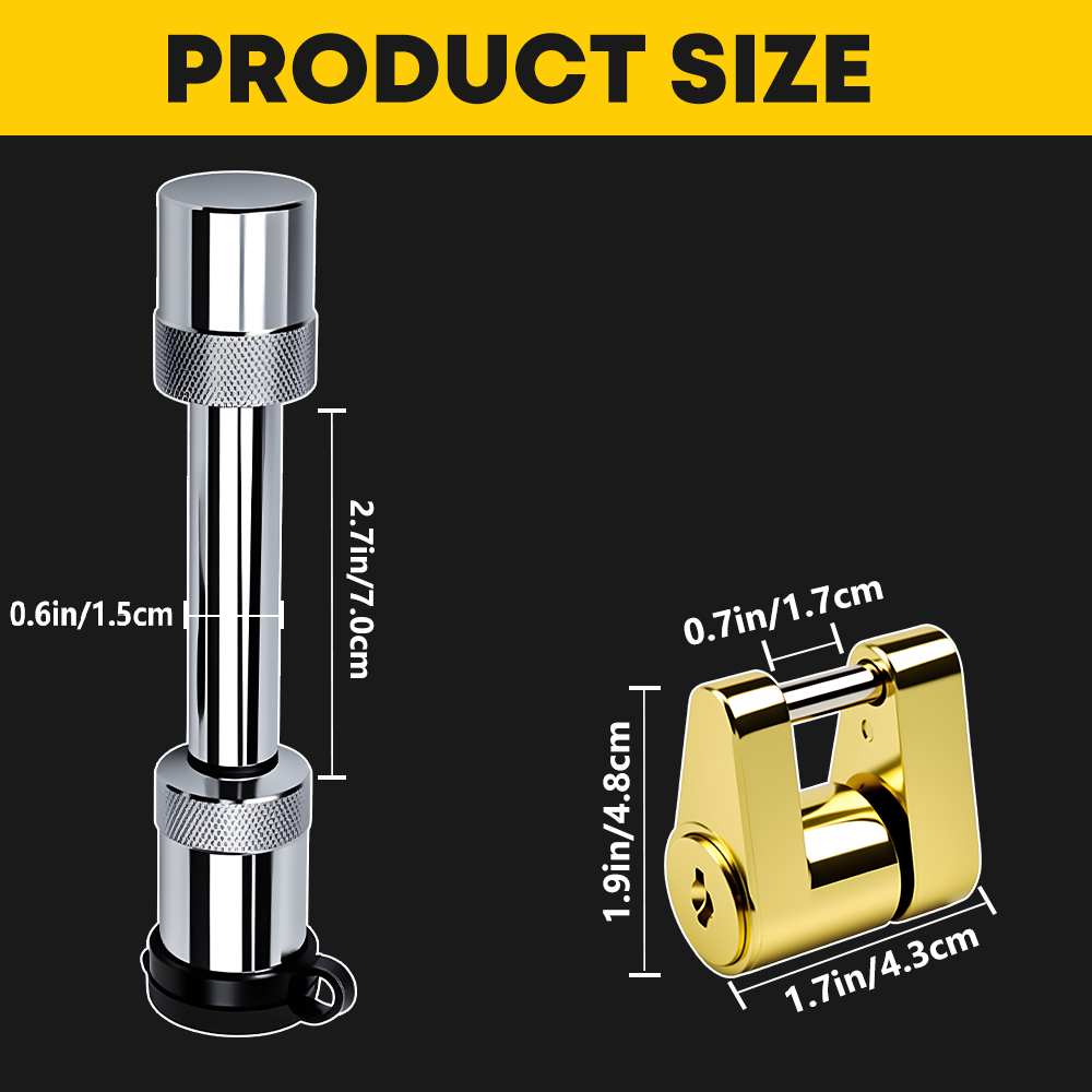 Detailed view of the locking pins in the Vypart hitch lock set, showing sturdy construction