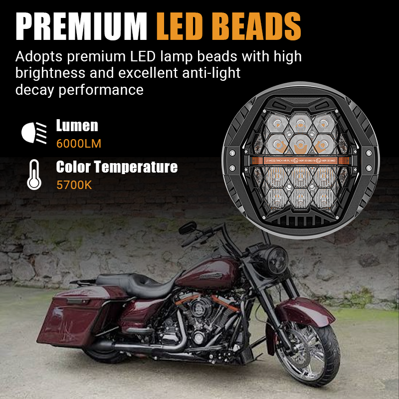 Adopting premium LED lamp beads, the Vypart motorcycle headlight delivers 6000LM brightness at a 5700K color temperature, ensuring high brightness, excellent anti-light decay performance, and superior road visibility.