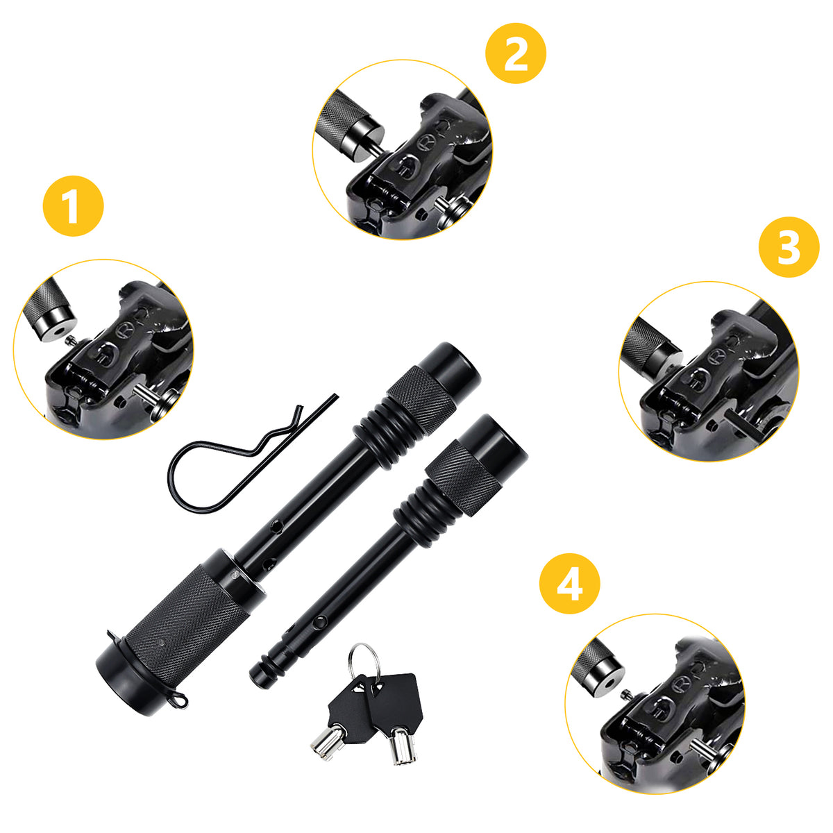 Vypart hitch pin's zinc-plated or black oxide coating, highlighting rust resistance