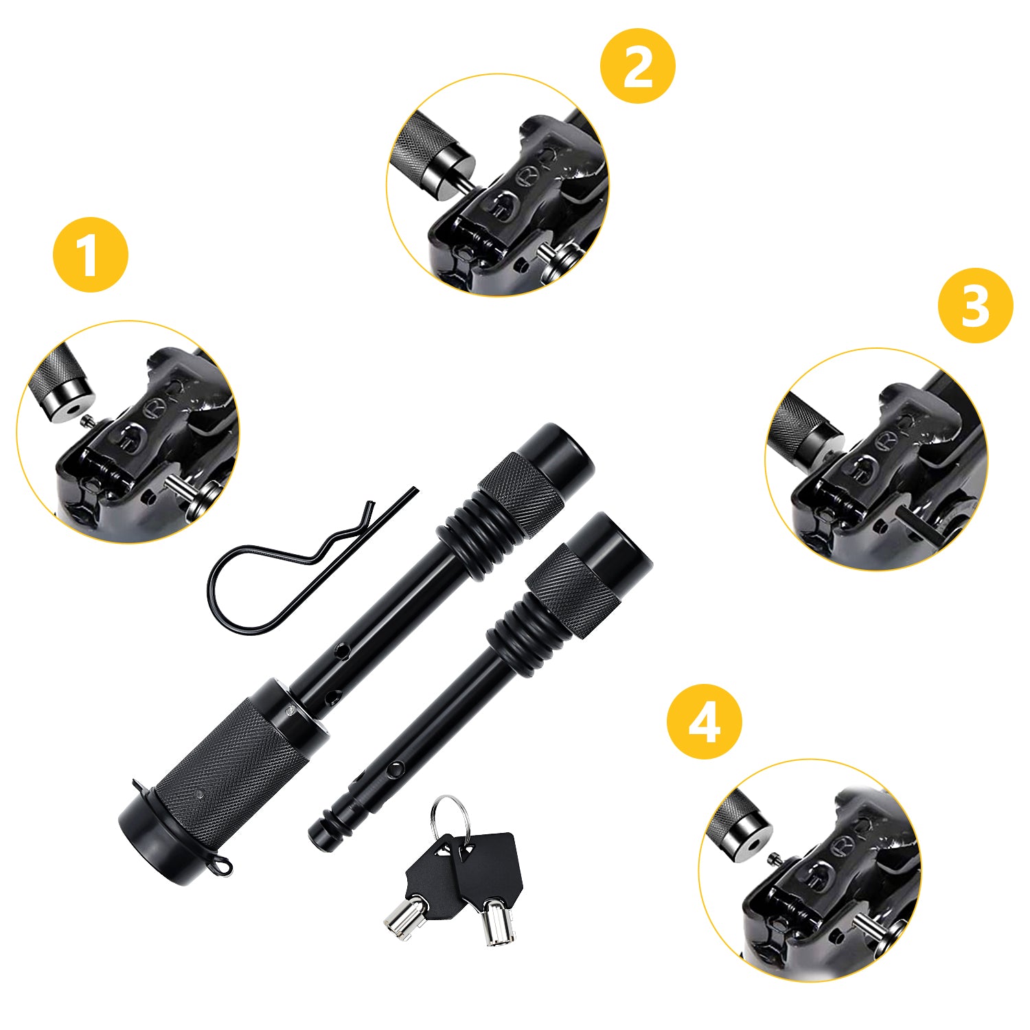 Vypart hitch pin's zinc-plated or black oxide coating, highlighting rust resistance