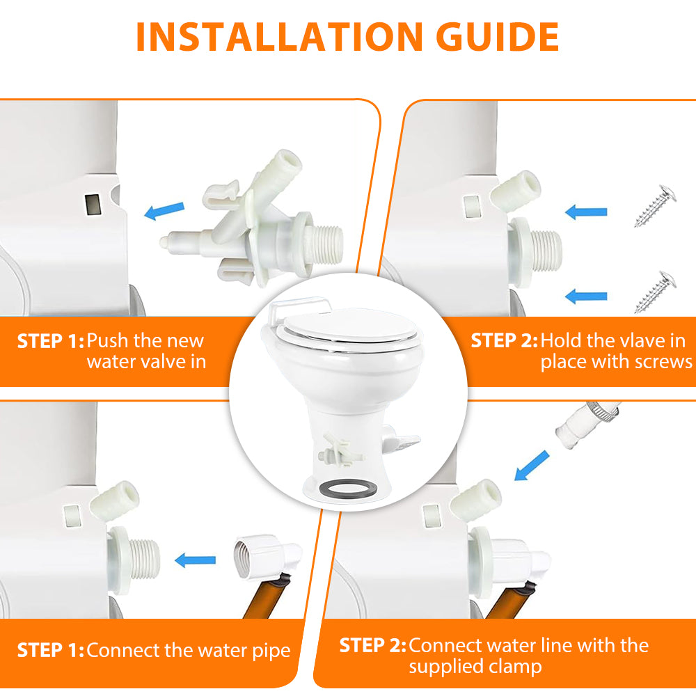 Detailed view of Vypart water valve kit's threaded outlet and reinforced hose, ensuring secure plumbing connection