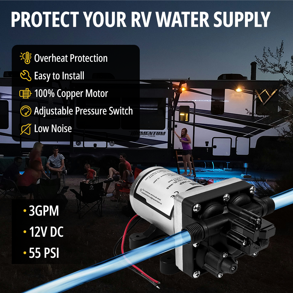 Vypart 12V diaphragm water pump compatible with RV, camper, travel trailer, boat and food truck water systems