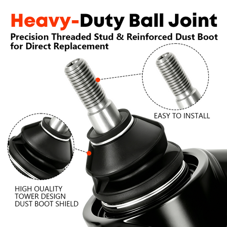 Close-up of pre-installed heavy-duty ball joint on Vypart upper control arm for lifted GM trucks