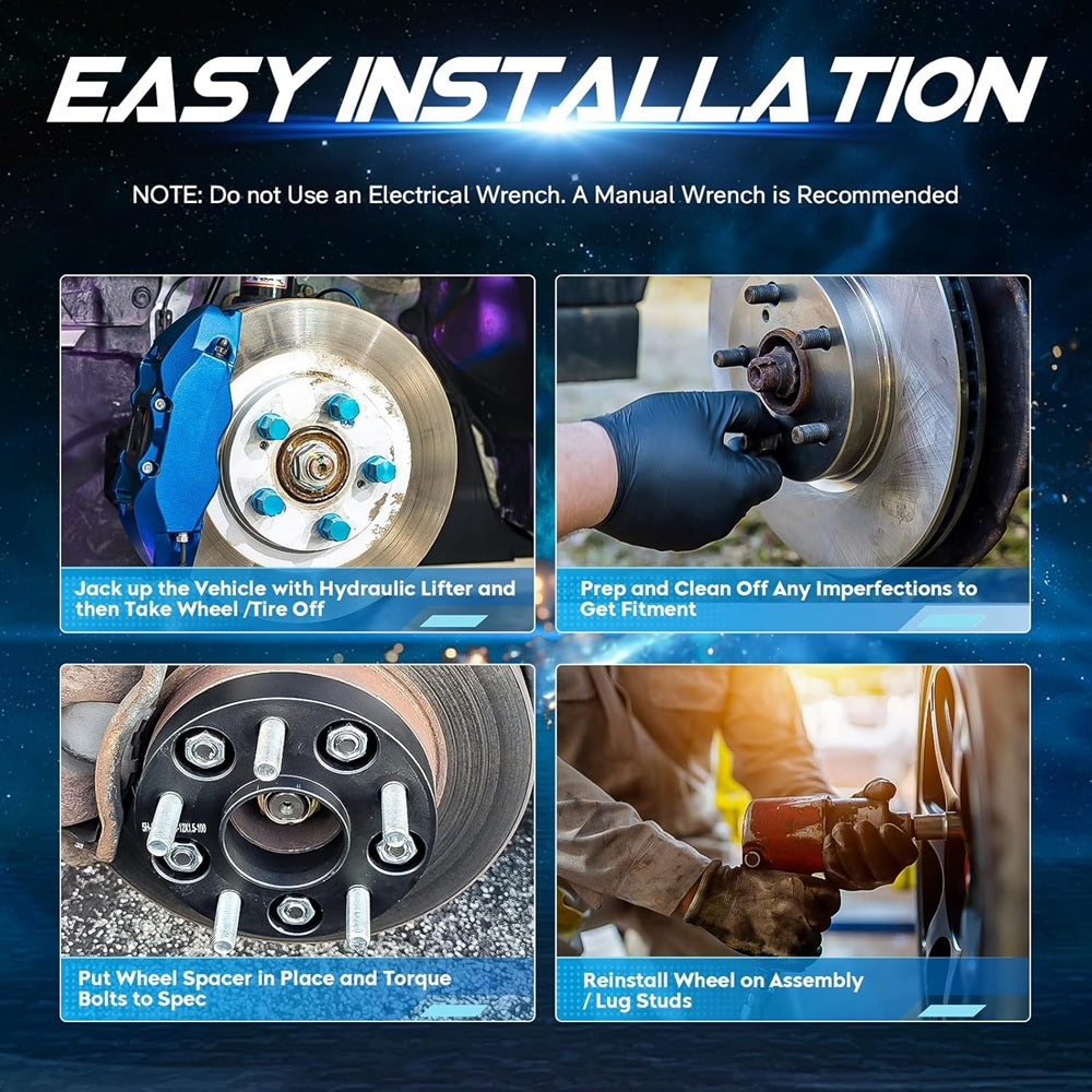 Flat lay image of all kit components unboxed: four forged spacers, 12x1.5 studs, lug nuts, and any included installation tools or instructions