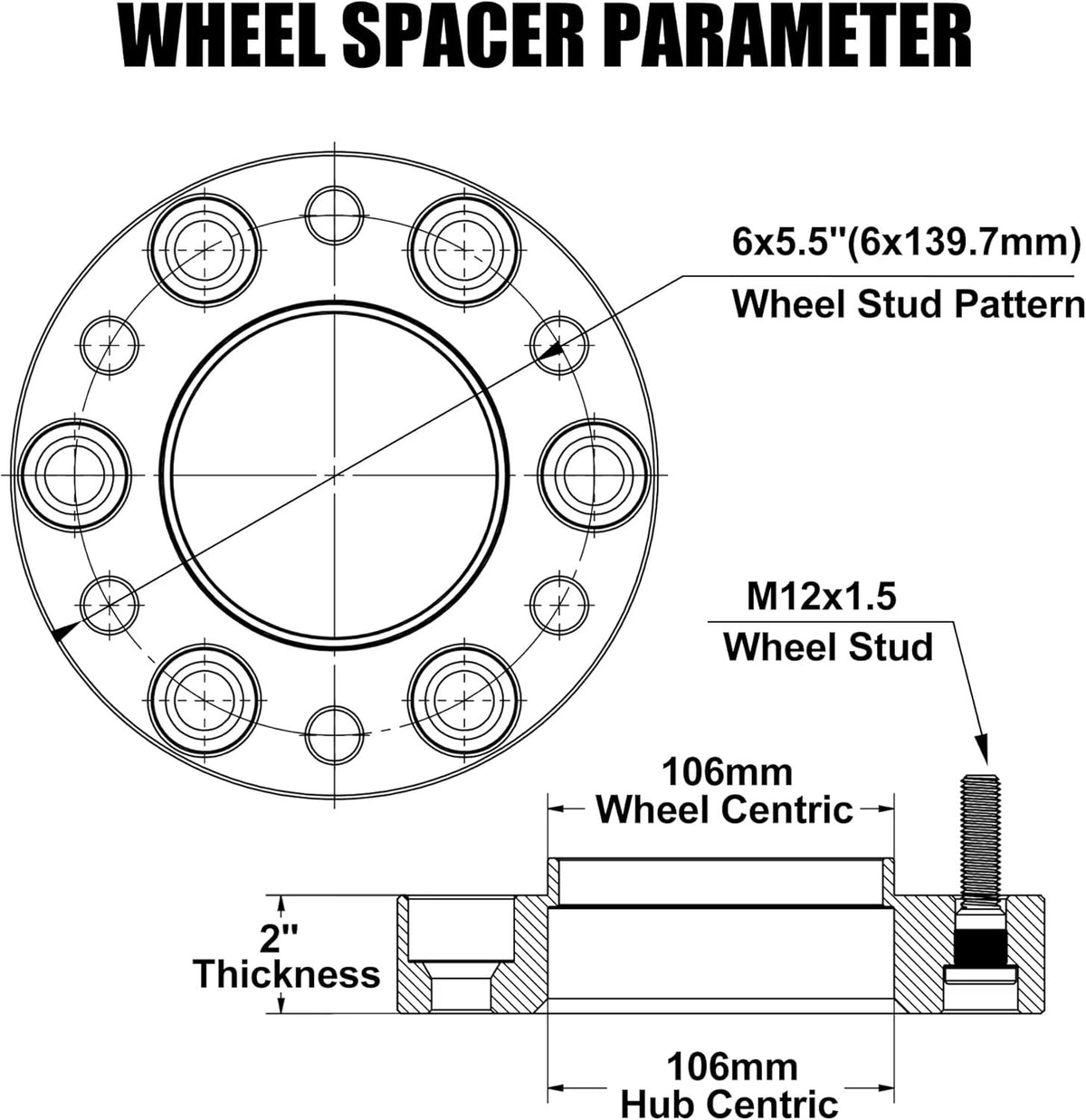 Layout of all components included in the Vypart spacer kit: 4 spacers, mounting hardware (lug nuts/washers), and any provided tools