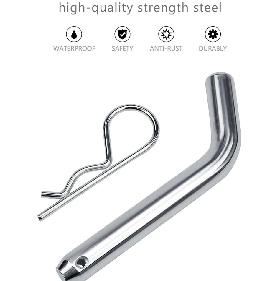 Vypart Stainless Steel Trailer Hitch Lock Pin Kit, L-shaped Lynch pin and cotter pin displayed on solid background