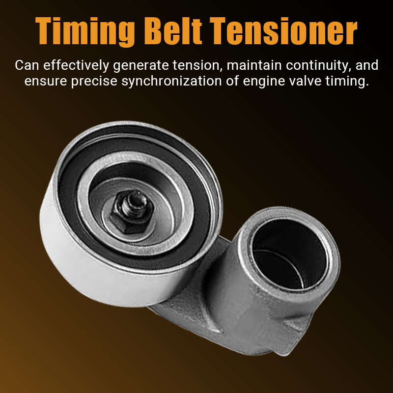 Timing belt tensioner pulley assembly, engine component for maintaining proper belt tension and valve timing