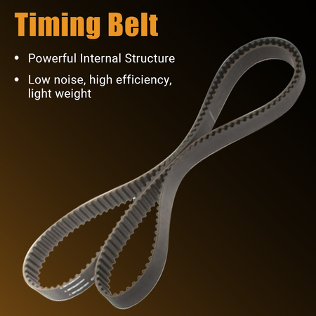 Close-up of the Vypart TKF-006 timing belt on a dark background, highlighting its powerful internal structure, low noise, high efficiency, and lightweight design.