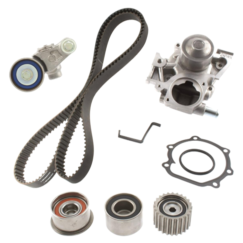 Vypart TKF-006 complete timing belt kit with water pump, tensioner, idler pulleys, and gaskets for Subaru 2.5L H4 engines on a white background.