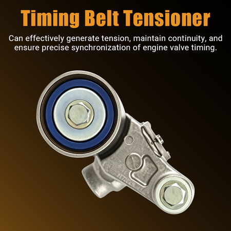 Close-up of the Vypart TKF-006 metal tensioner, emphasizing its ability to effectively generate tension, maintain belt continuity, and ensure precise synchronization of engine valve timing