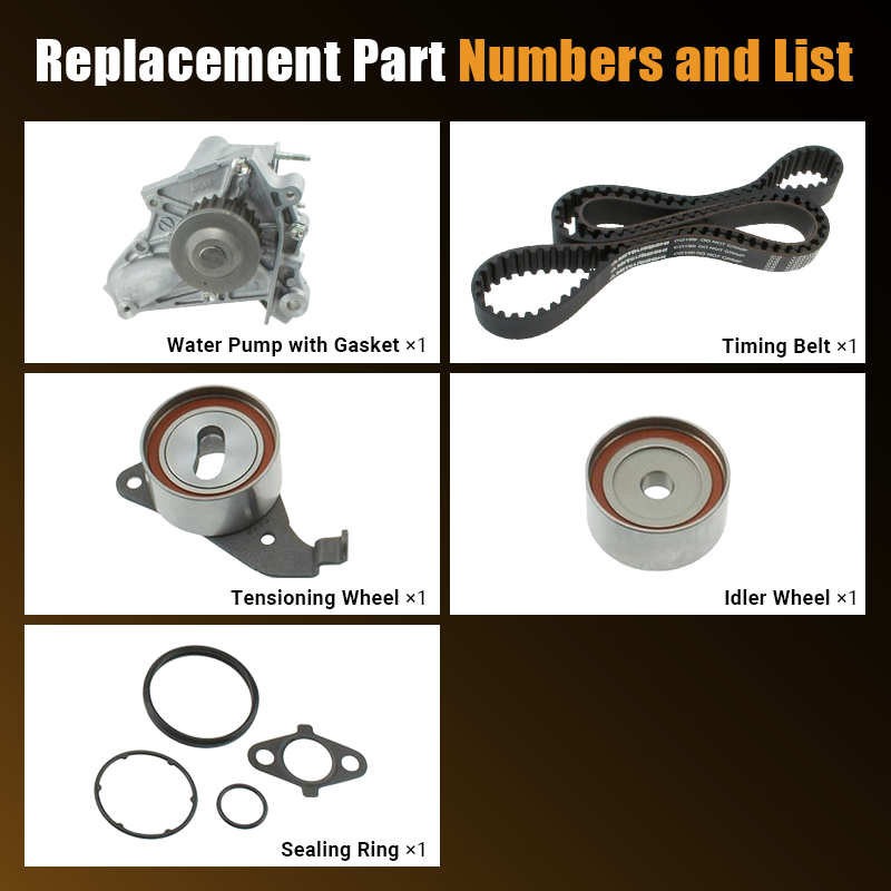Vypart TKT-002 provides direct OE replacement components including timing belt, water pump with gasket, tensioning wheel, idler wheel, and sealing ring, delivering premium quality to restore optimal engine performance.
