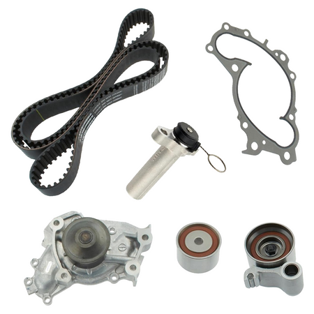 Complete Vypart TKT-024 timing belt kit with water pump, gasket, tensioner, idler pulley, and hydraulic tensioner for Lexus and Toyota 3.0L engines on a white background.