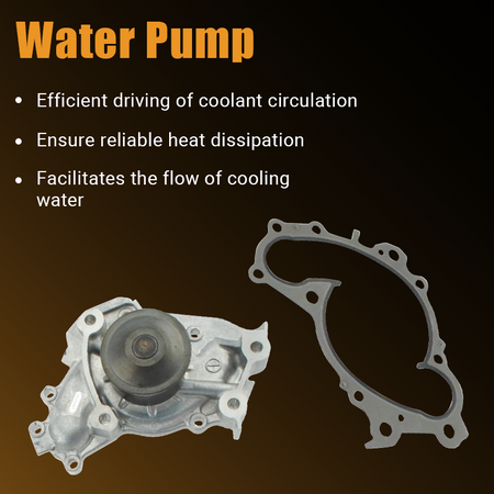 Close-up of the Vypart TKT-024 water pump and metal gasket, emphasizing its efficient driving of coolant circulation, reliable heat dissipation, and facilitation of cooling water flow.