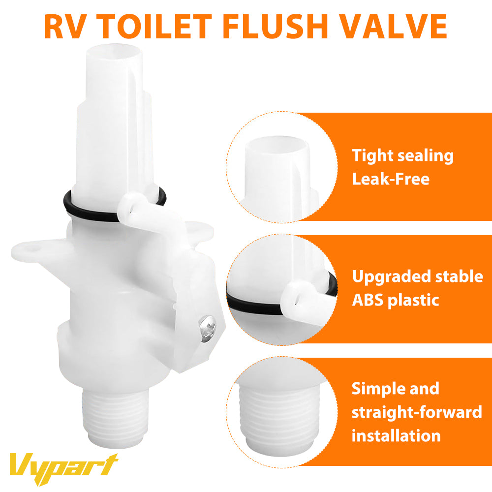 Close-up detail of the main water valve from the Vypart kit, showing the ABS plastic construction, seal, and connection points