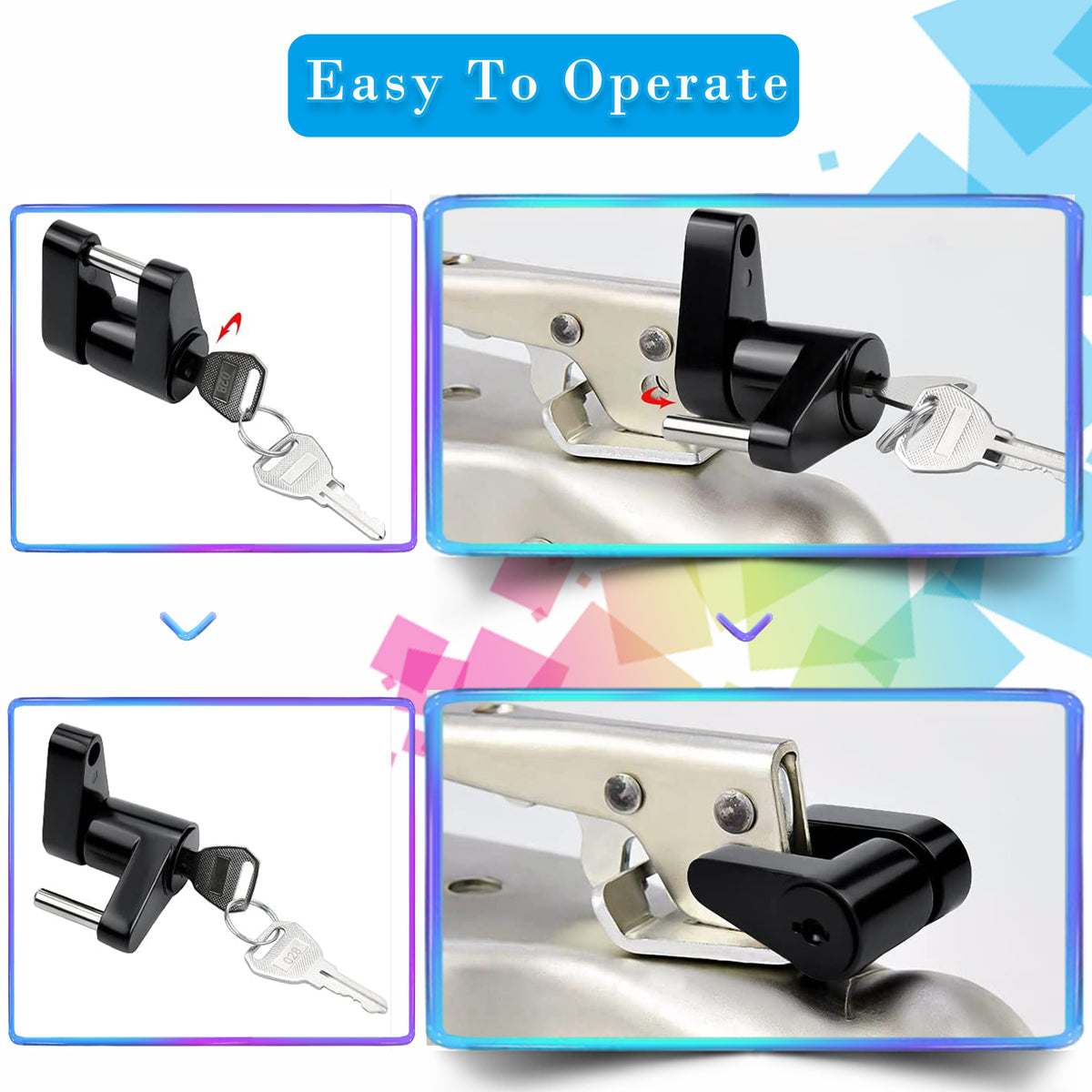 Product shot of the Vypart hitch coupler lock including the key