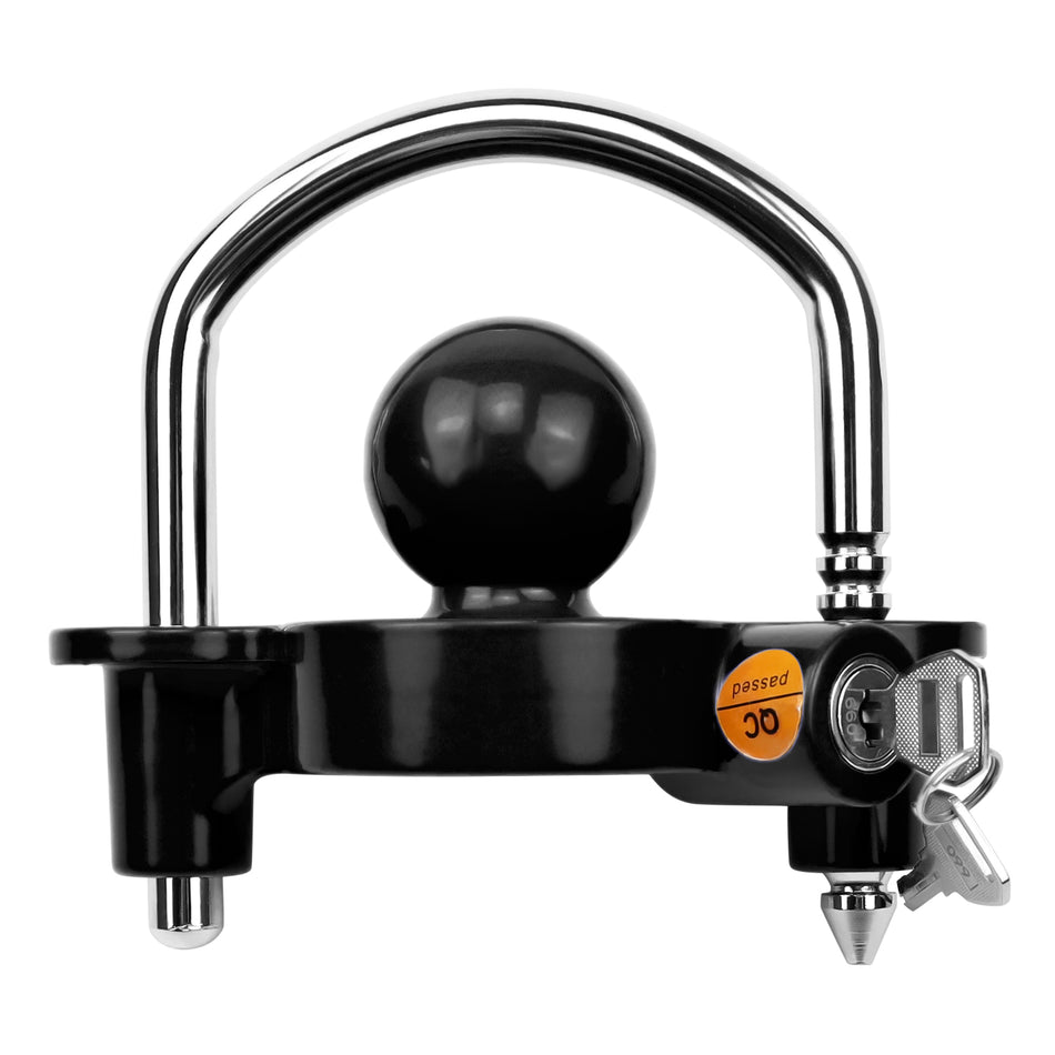 Vypart Universal Trailer Lock, black anti-rust copper coating ball design, shown with 2 keys on solid background