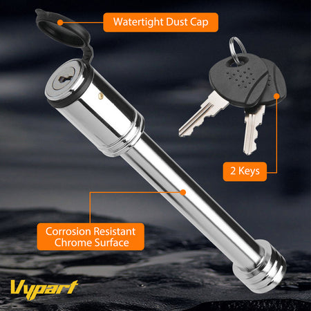 Image highlighting the weather-resistant cap and durable construction of the Vypart hitch pin lock