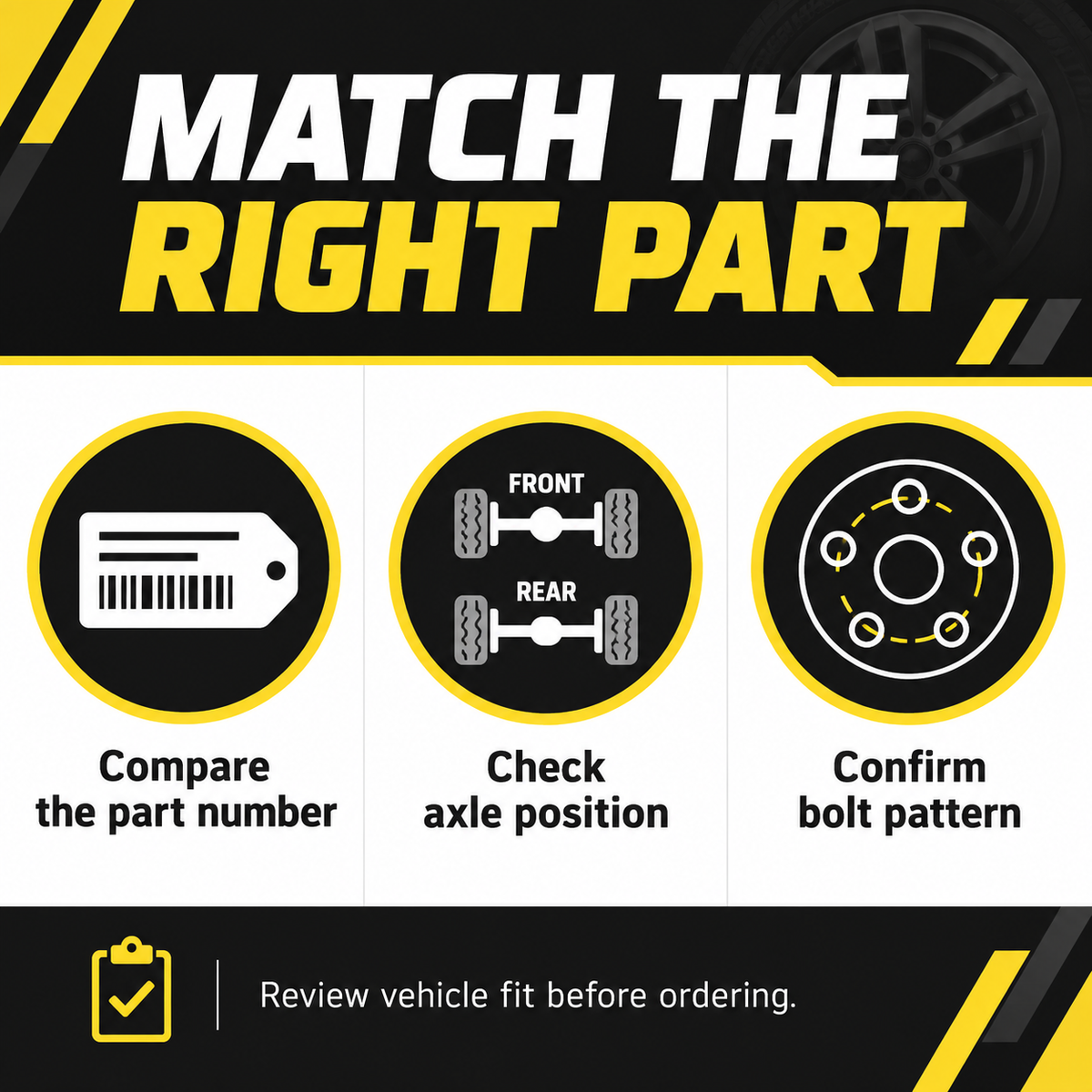 Vypart wheel hub bearing assembly matching guide: part number, axle position and bolt pattern