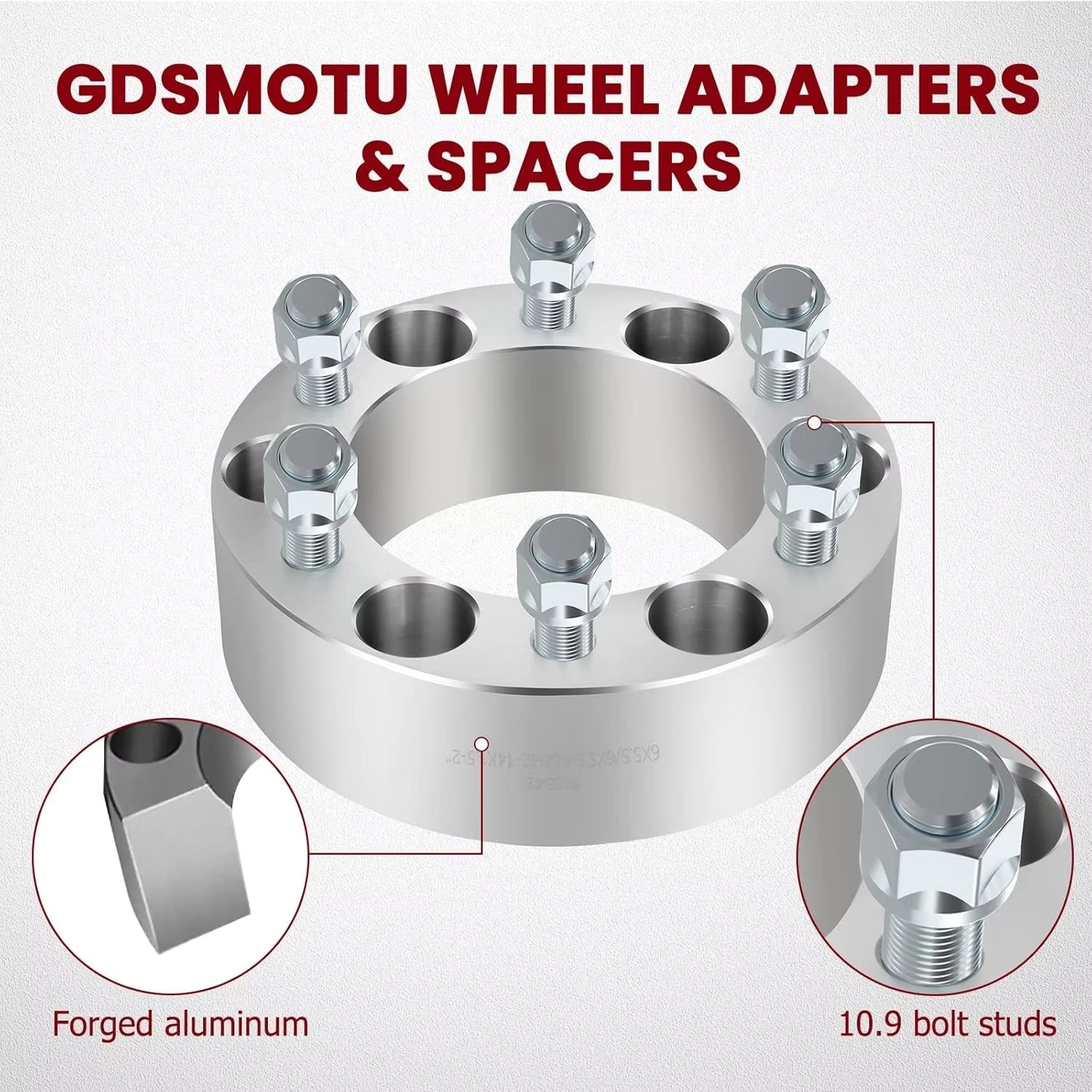 Close-up detail showing the precise 2-inch thickness and six 6x5.5 lug holes of the Vypart wheel spacer