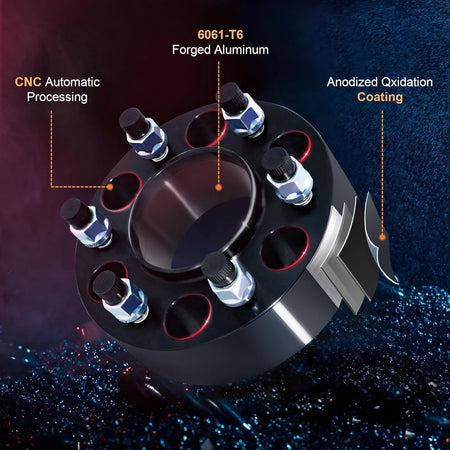 Graphic chart listing vehicle makes and models (e.g., trucks, SUVs) compatible with the 6x5.5 bolt pattern wheel spacers