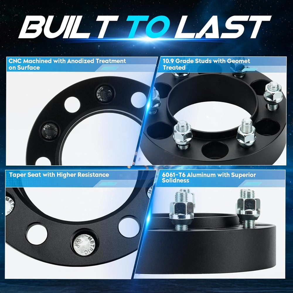 Comparison image showing a truck's wheel before and after installing Vypart 1.5-inch spacers, demonstrating the improved stance and flush fitment