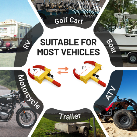 Infographic showing Vypart clamp compatibility with cars, trucks, trailers, and caravans
